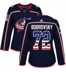 Women's Adidas Columbus Blue Jackets #72 Sergei Bobrovsky Authentic Navy Blue USA Flag Fashion NHL Jersey