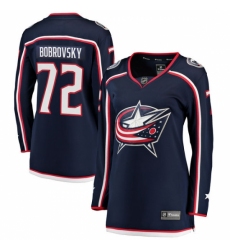 Women's Columbus Blue Jackets #72 Sergei Bobrovsky Fanatics Branded Navy Blue Home Breakaway NHL Jersey