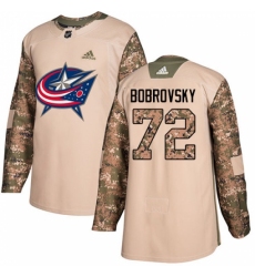 Youth Adidas Columbus Blue Jackets #72 Sergei Bobrovsky Authentic Camo Veterans Day Practice NHL Jersey