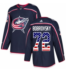 Youth Adidas Columbus Blue Jackets #72 Sergei Bobrovsky Authentic Navy Blue USA Flag Fashion NHL Jersey