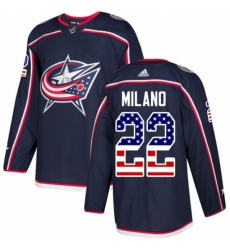Men's Adidas Columbus Blue Jackets #22 Sonny Milano Authentic Navy Blue USA Flag Fashion NHL Jersey