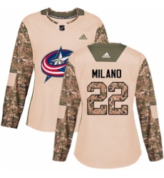 Women's Adidas Columbus Blue Jackets #22 Sonny Milano Authentic Camo Veterans Day Practice NHL Jersey
