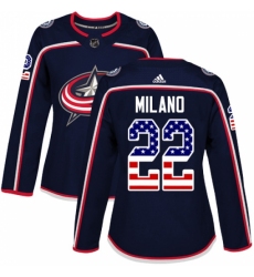 Women's Adidas Columbus Blue Jackets #22 Sonny Milano Authentic Navy Blue USA Flag Fashion NHL Jersey