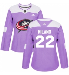 Women's Adidas Columbus Blue Jackets #22 Sonny Milano Authentic Purple Fights Cancer Practice NHL Jersey