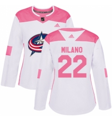 Women's Adidas Columbus Blue Jackets #22 Sonny Milano Authentic White/Pink Fashion NHL Jersey