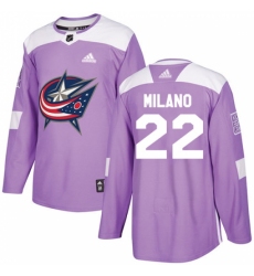 Youth Adidas Columbus Blue Jackets #22 Sonny Milano Authentic Purple Fights Cancer Practice NHL Jersey