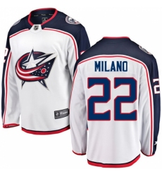 Youth Columbus Blue Jackets #22 Sonny Milano Fanatics Branded White Away Breakaway NHL Jersey
