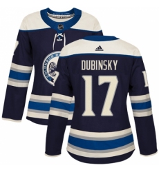 Women's Adidas Columbus Blue Jackets #17 Brandon Dubinsky Authentic Navy Blue Alternate NHL Jersey