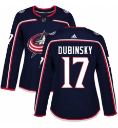 Women's Adidas Columbus Blue Jackets #17 Brandon Dubinsky Authentic Navy Blue Home NHL Jersey