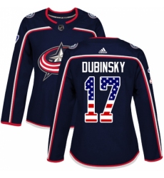 Women's Adidas Columbus Blue Jackets #17 Brandon Dubinsky Authentic Navy Blue USA Flag Fashion NHL Jersey