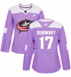 Women's Adidas Columbus Blue Jackets #17 Brandon Dubinsky Authentic Purple Fights Cancer Practice NHL Jersey