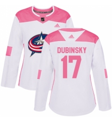 Women's Adidas Columbus Blue Jackets #17 Brandon Dubinsky Authentic White/Pink Fashion NHL Jersey