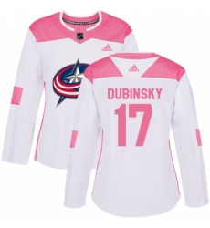 Women's Adidas Columbus Blue Jackets #17 Brandon Dubinsky Authentic White/Pink Fashion NHL Jersey