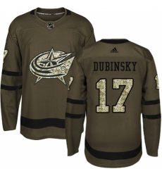 Youth Adidas Columbus Blue Jackets #17 Brandon Dubinsky Authentic Green Salute to Service NHL Jersey