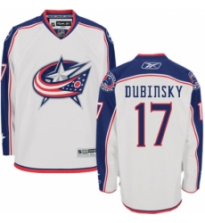 Youth Reebok Columbus Blue Jackets #17 Brandon Dubinsky Authentic White Away NHL Jersey