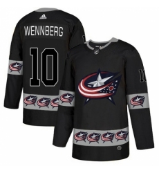 Men's Adidas Columbus Blue Jackets #10 Alexander Wennberg Authentic Black Team Logo Fashion NHL Jersey