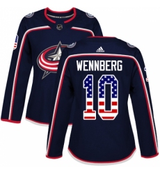 Women's Adidas Columbus Blue Jackets #10 Alexander Wennberg Authentic Navy Blue USA Flag Fashion NHL Jersey