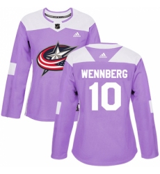 Women's Adidas Columbus Blue Jackets #10 Alexander Wennberg Authentic Purple Fights Cancer Practice NHL Jersey