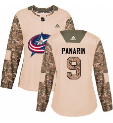 Women's Adidas Columbus Blue Jackets #9 Artemi Panarin Authentic Camo Veterans Day Practice NHL Jersey