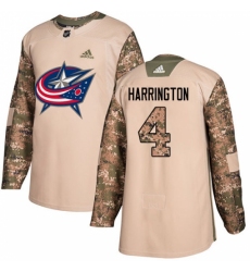Men's Adidas Columbus Blue Jackets #4 Scott Harrington Authentic Camo Veterans Day Practice NHL Jersey