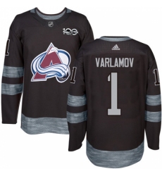 Men's Adidas Colorado Avalanche #1 Semyon Varlamov Authentic Black 1917-2017 100th Anniversary NHL Jersey