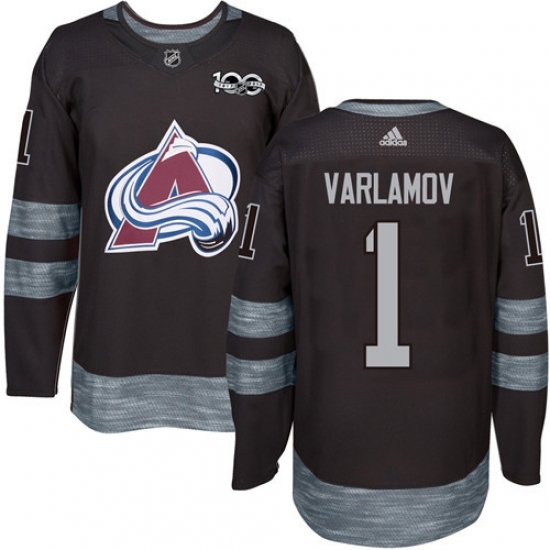 Men's Adidas Colorado Avalanche #1 Semyon Varlamov Authentic Black 1917-2017 100th Anniversary NHL Jersey Men's Adidas Colorado Avalanche #1 Semyon Varlamov Authentic Black 1917-2017 100th Anniversary NHL Jersey