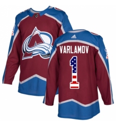 Men's Adidas Colorado Avalanche #1 Semyon Varlamov Authentic Burgundy Red USA Flag Fashion NHL Jersey