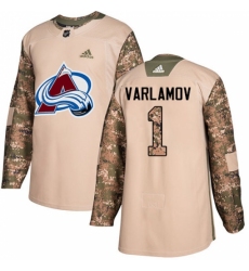 Men's Adidas Colorado Avalanche #1 Semyon Varlamov Authentic Camo Veterans Day Practice NHL Jersey