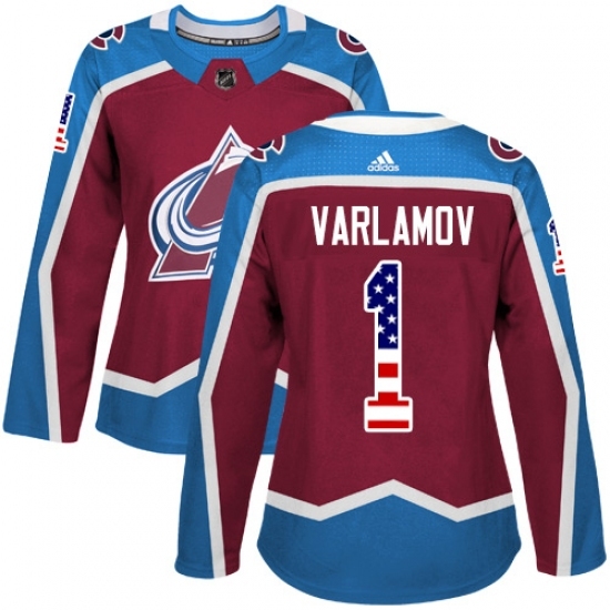 Women's Adidas Colorado Avalanche #1 Semyon Varlamov Authentic Burgundy Red USA Flag Fashion NHL Jersey Women's Adidas Colorado Avalanche #1 Semyon Varlamov Authentic Burgundy Red USA Flag Fashion NHL Jersey