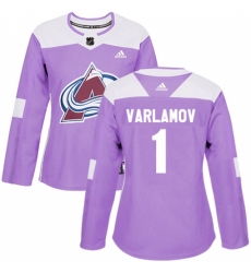 Women's Adidas Colorado Avalanche #1 Semyon Varlamov Authentic Purple Fights Cancer Practice NHL Jersey