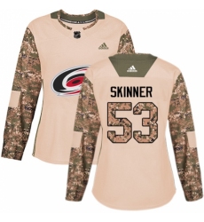Women's Adidas Carolina Hurricanes #53 Jeff Skinner Authentic Camo Veterans Day Practice NHL Jersey