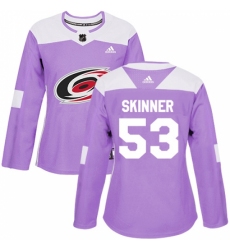 Women's Adidas Carolina Hurricanes #53 Jeff Skinner Authentic Purple Fights Cancer Practice NHL Jersey