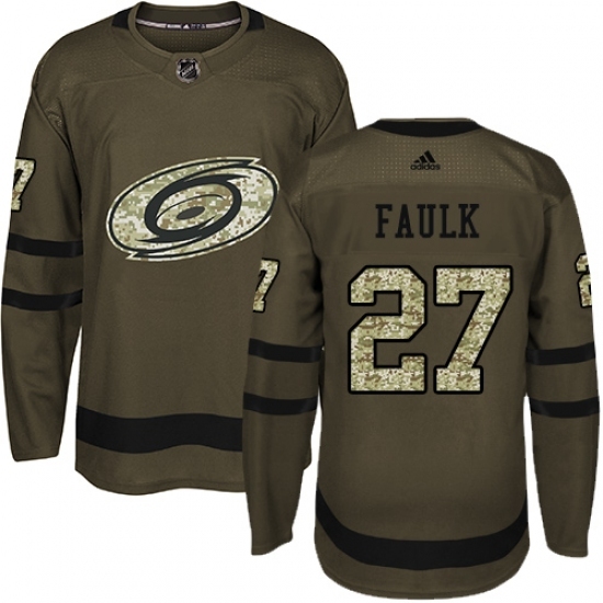 Men's Adidas Carolina Hurricanes #27 Justin Faulk Authentic Green Salute to Service NHL Jersey Men's Adidas Carolina Hurricanes #27 Justin Faulk Authentic Green Salute to Service NHL Jersey