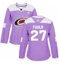 Women's Adidas Carolina Hurricanes #27 Justin Faulk Authentic Purple Fights Cancer Practice NHL Jersey
