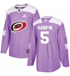 Men's Adidas Carolina Hurricanes #5 Noah Hanifin Authentic Purple Fights Cancer Practice NHL Jersey