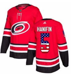 Men's Adidas Carolina Hurricanes #5 Noah Hanifin Authentic Red USA Flag Fashion NHL Jersey