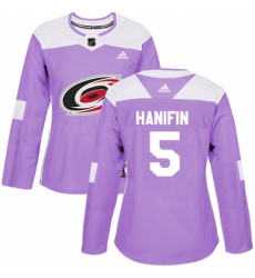Women's Adidas Carolina Hurricanes #5 Noah Hanifin Authentic Purple Fights Cancer Practice NHL Jersey