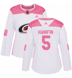Women's Adidas Carolina Hurricanes #5 Noah Hanifin Authentic White/Pink Fashion NHL Jersey Women's Adidas Carolina Hurricanes #5 Noah Hanifin Authentic White/Pink Fashion NHL Jersey
