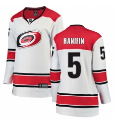 Women's Carolina Hurricanes #5 Noah Hanifin Authentic White Away Fanatics Branded Breakaway NHL Jersey