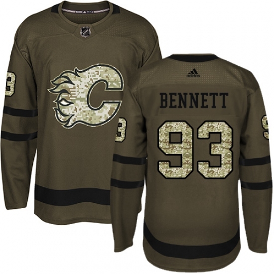 Men's Adidas Calgary Flames #93 Sam Bennett Authentic Green Salute to Service NHL Jersey Men's Adidas Calgary Flames #93 Sam Bennett Authentic Green Salute to Service NHL Jersey