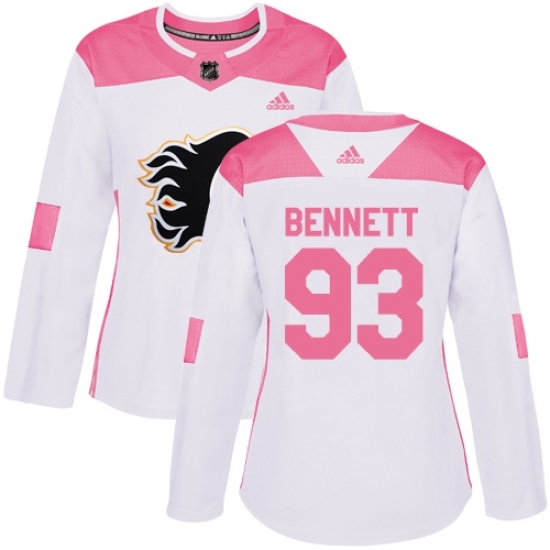 Women's Adidas Calgary Flames #93 Sam Bennett Authentic White/Pink Fashion NHL Jersey Women's Adidas Calgary Flames #93 Sam Bennett Authentic White/Pink Fashion NHL Jersey
