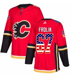 Men's Adidas Calgary Flames #67 Michael Frolik Authentic Red USA Flag Fashion NHL Jersey