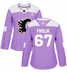 Women's Reebok Calgary Flames #67 Michael Frolik Authentic Purple Fights Cancer Practice NHL Jersey