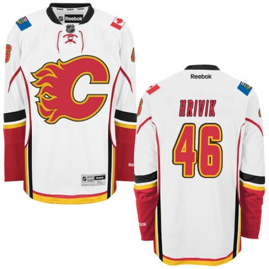 Men's Reebok Calgary Flames #46 Marek Hrivik Authentic White Away NHL Jersey Men's Reebok Calgary Flames #46 Marek Hrivik Authentic White Away NHL Jersey