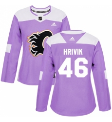 Women's Reebok Calgary Flames #46 Marek Hrivik Authentic Purple Fights Cancer Practice NHL Jersey