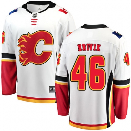 Youth Calgary Flames #46 Marek Hrivik Fanatics Branded White Away Breakaway NHL Jersey Youth Calgary Flames #46 Marek Hrivik Fanatics Branded White Away Breakaway NHL Jersey