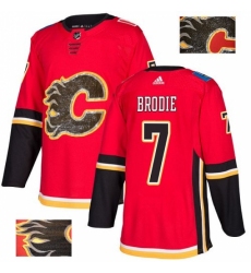 Men's Adidas Calgary Flames #7 TJ Brodie Authentic Red Fashion Gold NHL Jersey