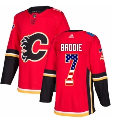 Men's Adidas Calgary Flames #7 TJ Brodie Authentic Red USA Flag Fashion NHL Jersey