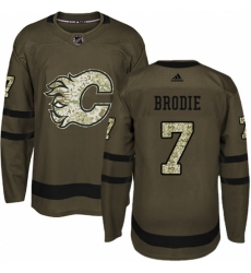 Men's Adidas Calgary Flames #7 TJ Brodie Premier Green Salute to Service NHL Jersey