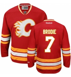 Men's Reebok Calgary Flames #7 TJ Brodie Premier Red Third NHL Jersey